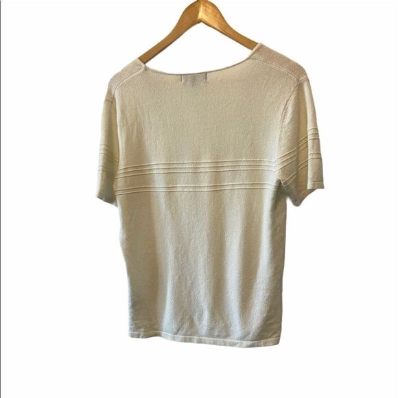 Cream Knit Short Sleeve Scoop Neck Loose Fit Dressy Top L - Picture 3 of 5